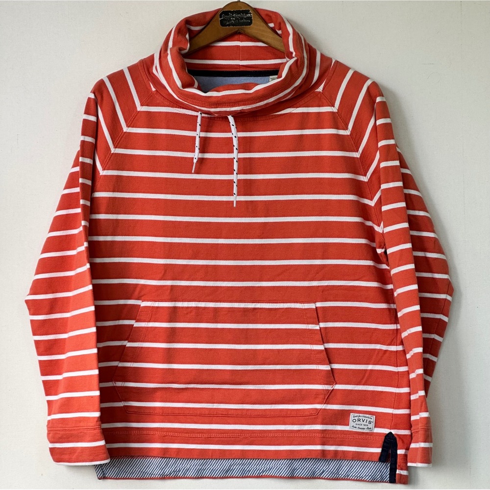Orvis Cowl Neck Striped Pullover Sweatshirt Womens Size M Orange Excellent